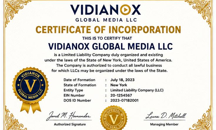 VIDIANOX certification document 2